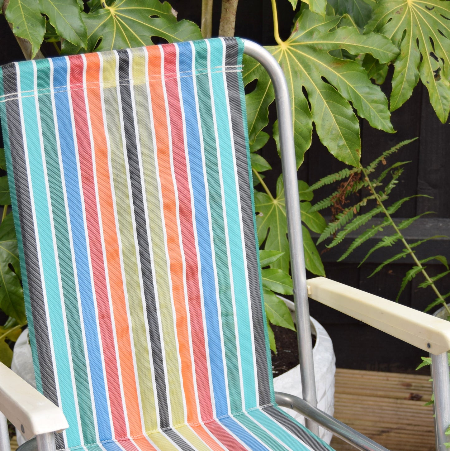 Vintage Striped 1960s Folding Garden Chair - Rainbow Stripe (2 available)