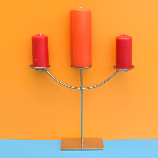 Vintage 1970s Chrome Triple Branch Candle Holder