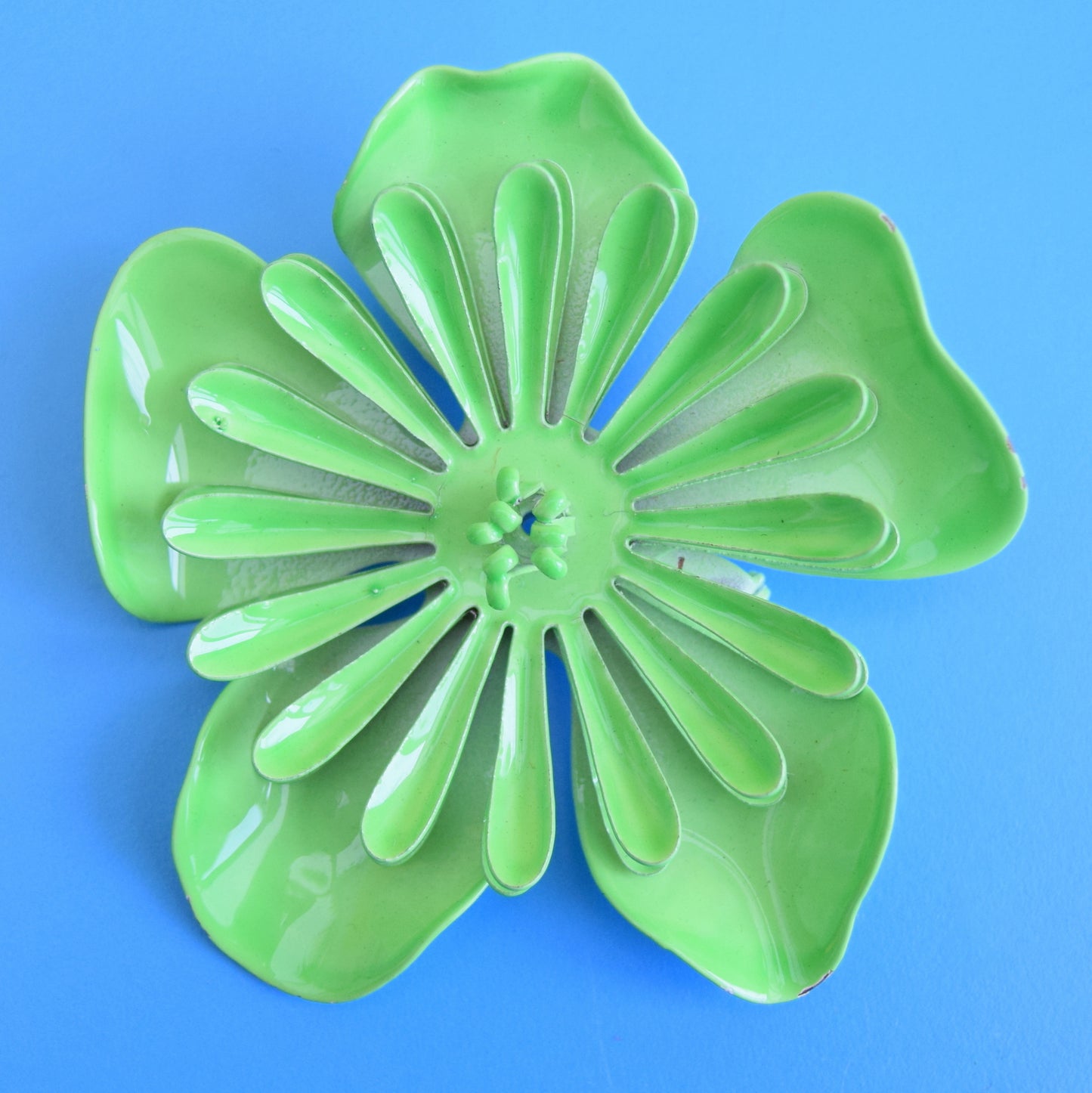 Vintage 1970s Enamel Brooch Pins - Flower Designs - Green Mixed