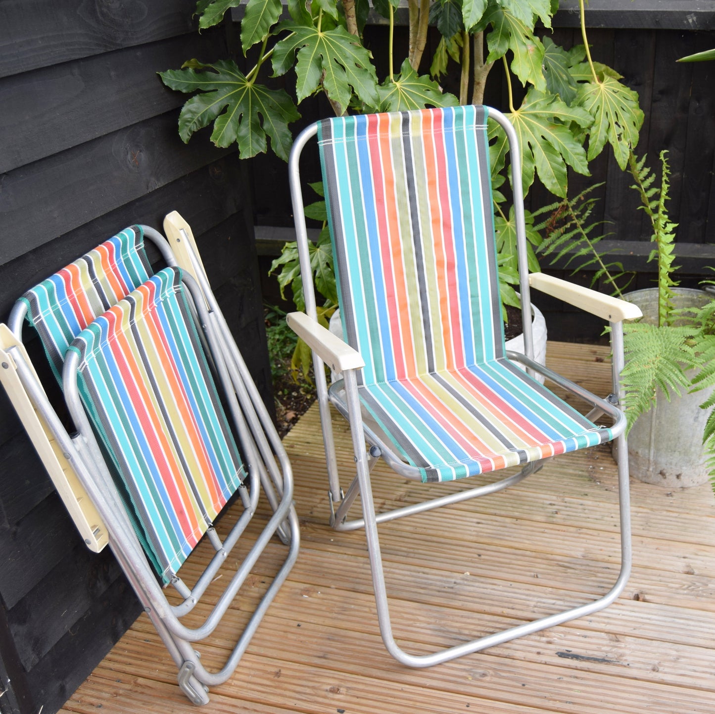 Vintage Striped 1960s Folding Garden Chair - Rainbow Stripe (2 available)