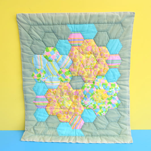 Vintage 1960s Fabric Patchwork Small Cot Quilt - Flower Power by Vintage