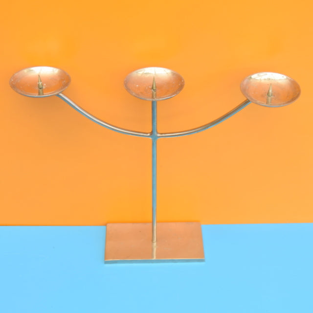 Vintage 1970s Chrome Triple Branch Candle Holder