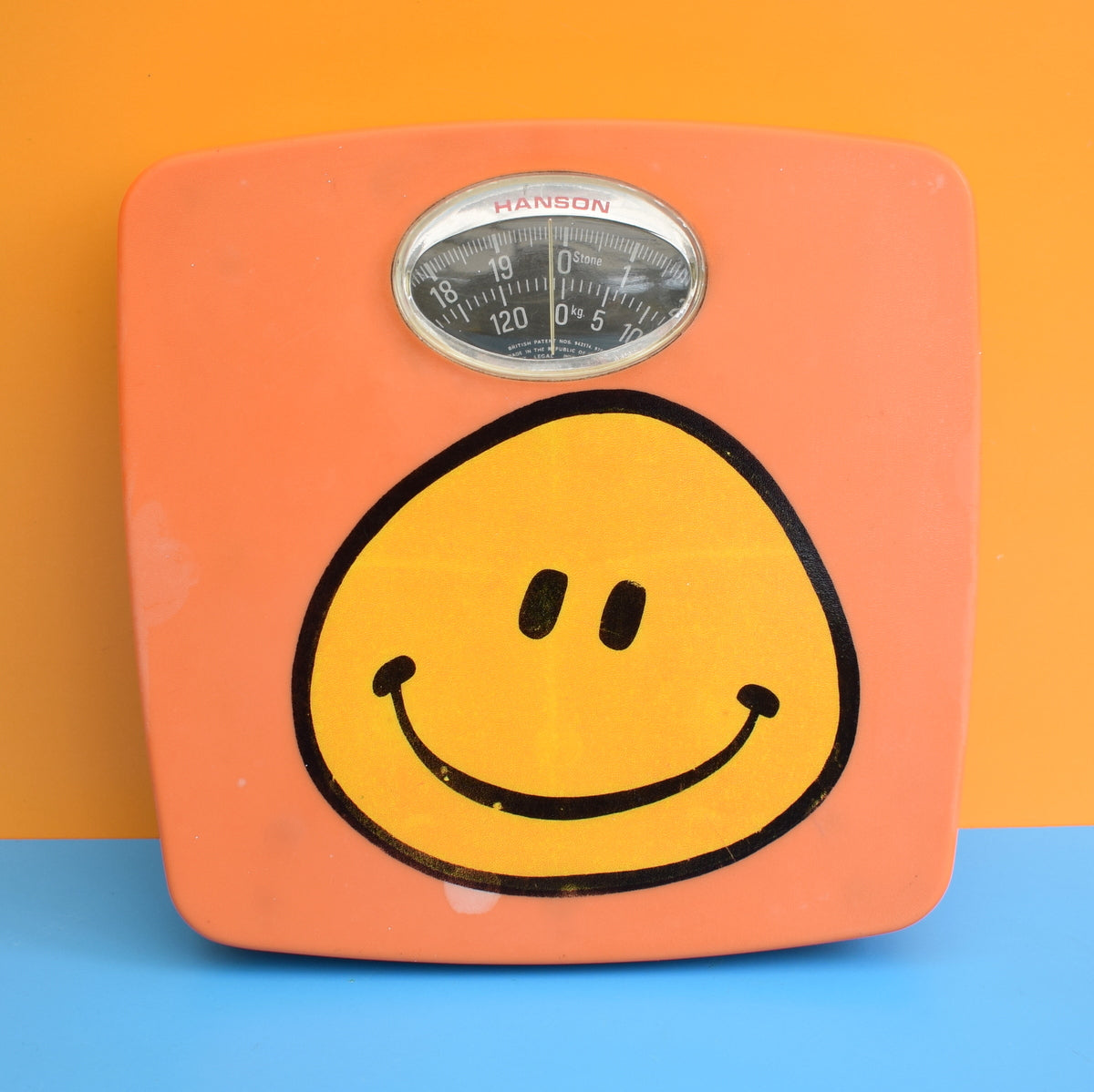 Vintage 1970s Bathroom Scales - Orange Happy Face