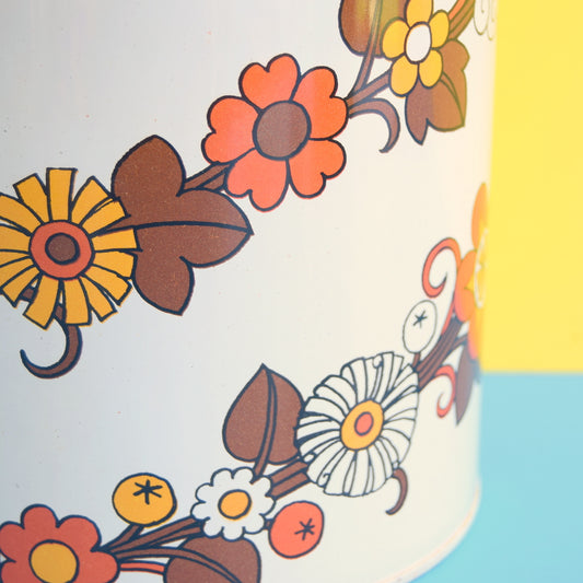Vintage 1960s Metal Tin - Flower Power - Brown