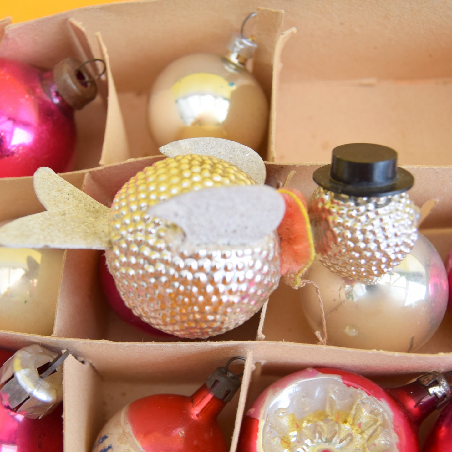 Vintage Mixed 1950s Glass Christmas Baubles - Pink & Silver