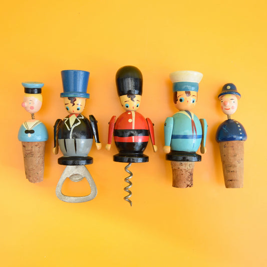 Vintage 1960s Wooden Corkscrew / Bottle Stoppers - German x5 by Pineapple Retro