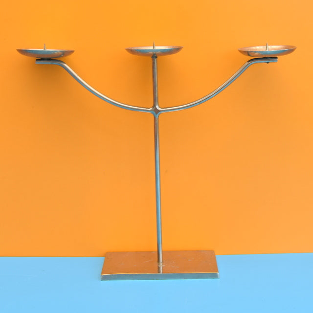 Vintage 1970s Chrome Triple Branch Candle Holder