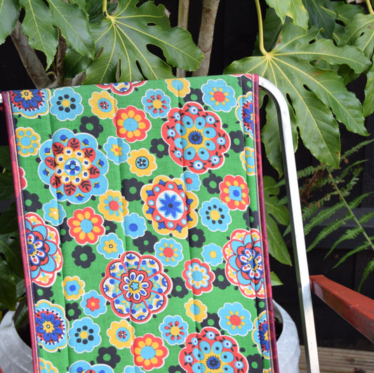 Vintage 1960s Folding Garden Chair - Flower Power - Green