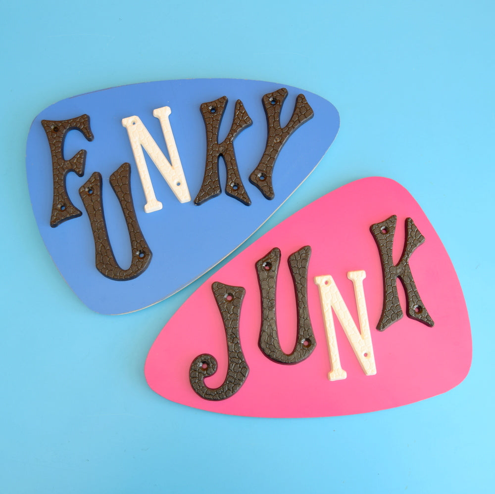 Vintage 1970s Formica / Plywood Wall Plaques / Signs - Funky Junk