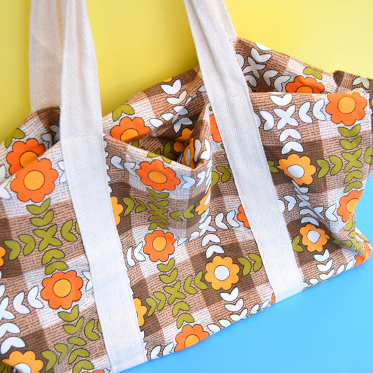 Vintage 1960s Large Handmade Bag - Flower Power - Orange by Pineapple Retro