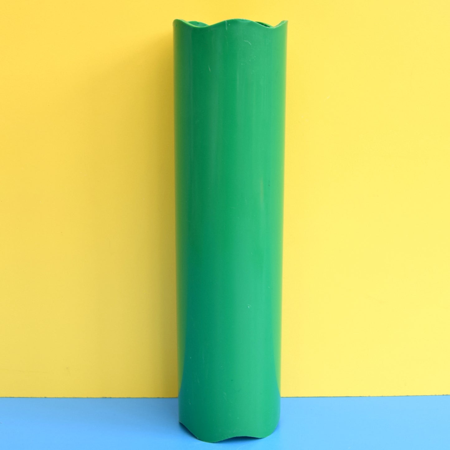 Vintage 1970s Plastic Wavy Tall Vase - LIC - Green