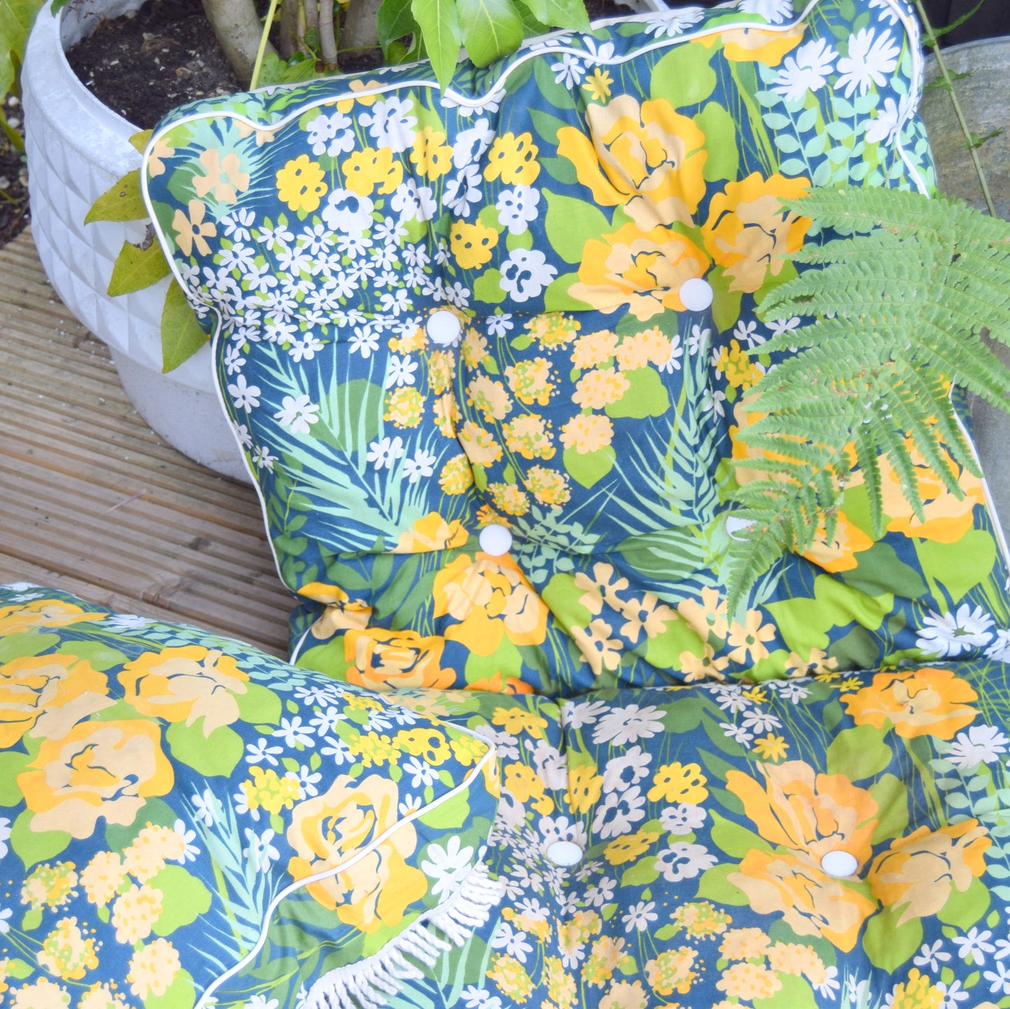 Vintage 1960s Padded Garden Cushions Flower Power
