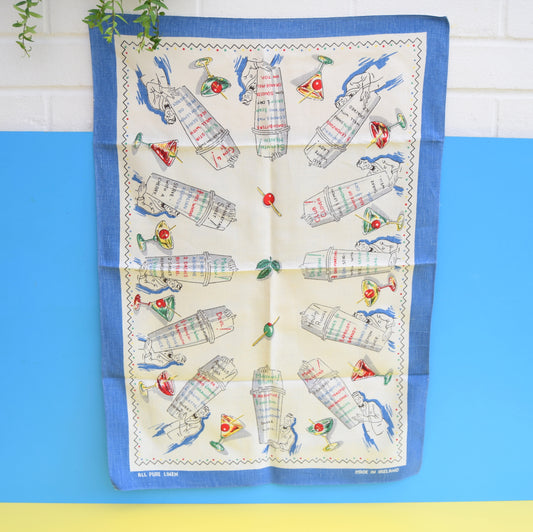 Vintage 1950s Cocktail Tea Towel - Home Bar