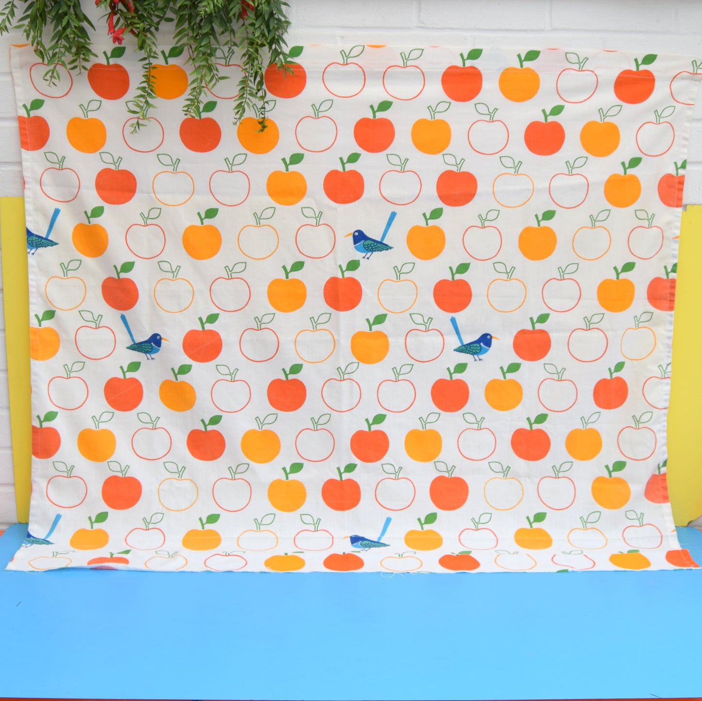Vintage 1970s Fabric / Curtains - Jonelle - Orchard - Apples & Birds