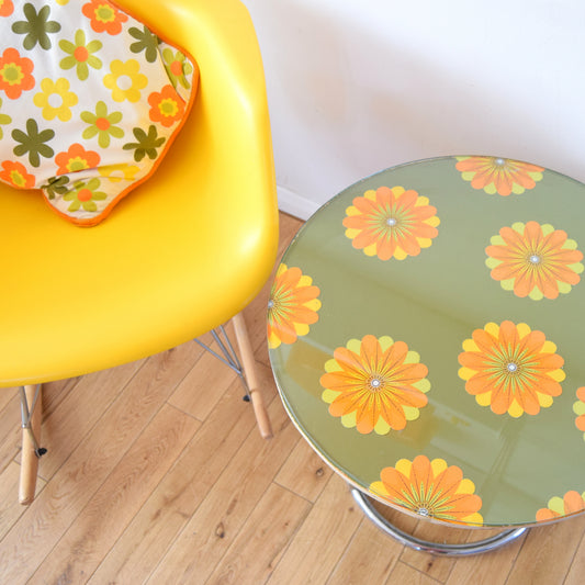 Vintage 1960s Chrome Side / Coffee Table - Flower Power