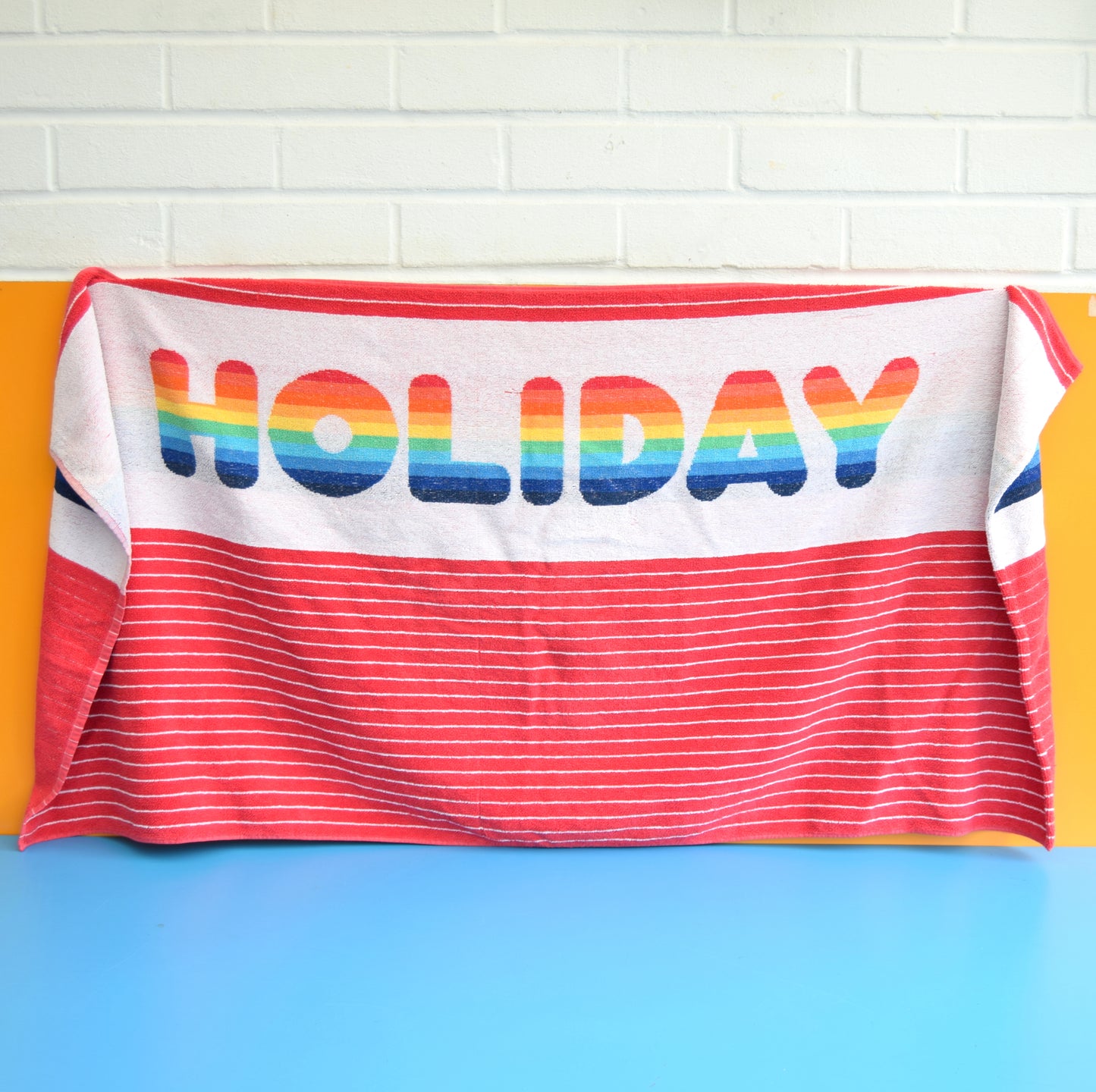 Vintage 1980s Beach Holiday Towel - Rainbow