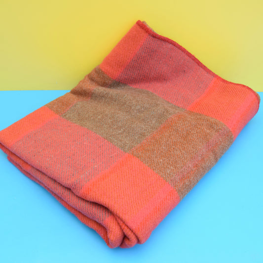 Vintage 1960s Norwegian Wool Blanket / Throw - Pink & Brown