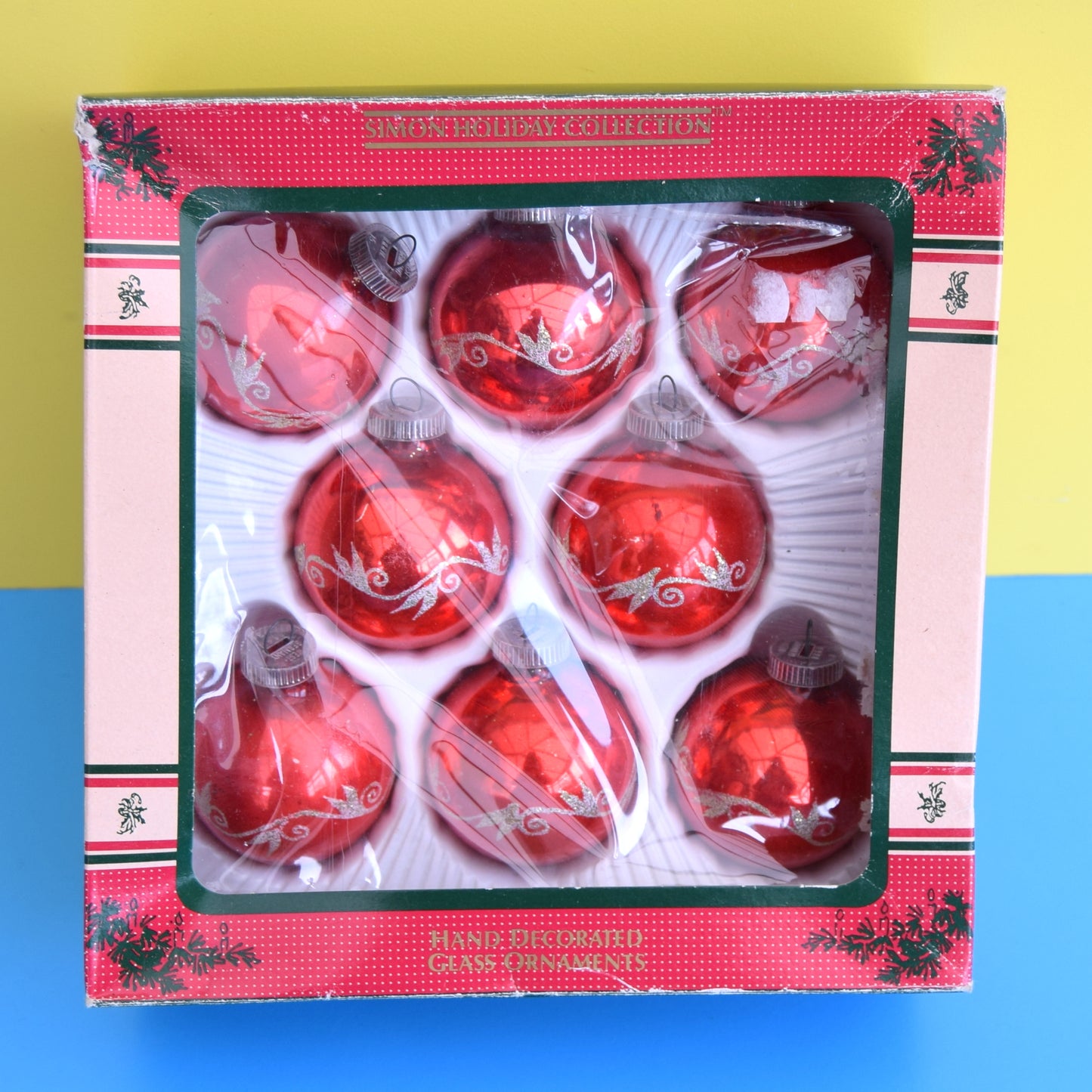 Vintage 1970s Glass Christmas Baubles - Boxed - Red