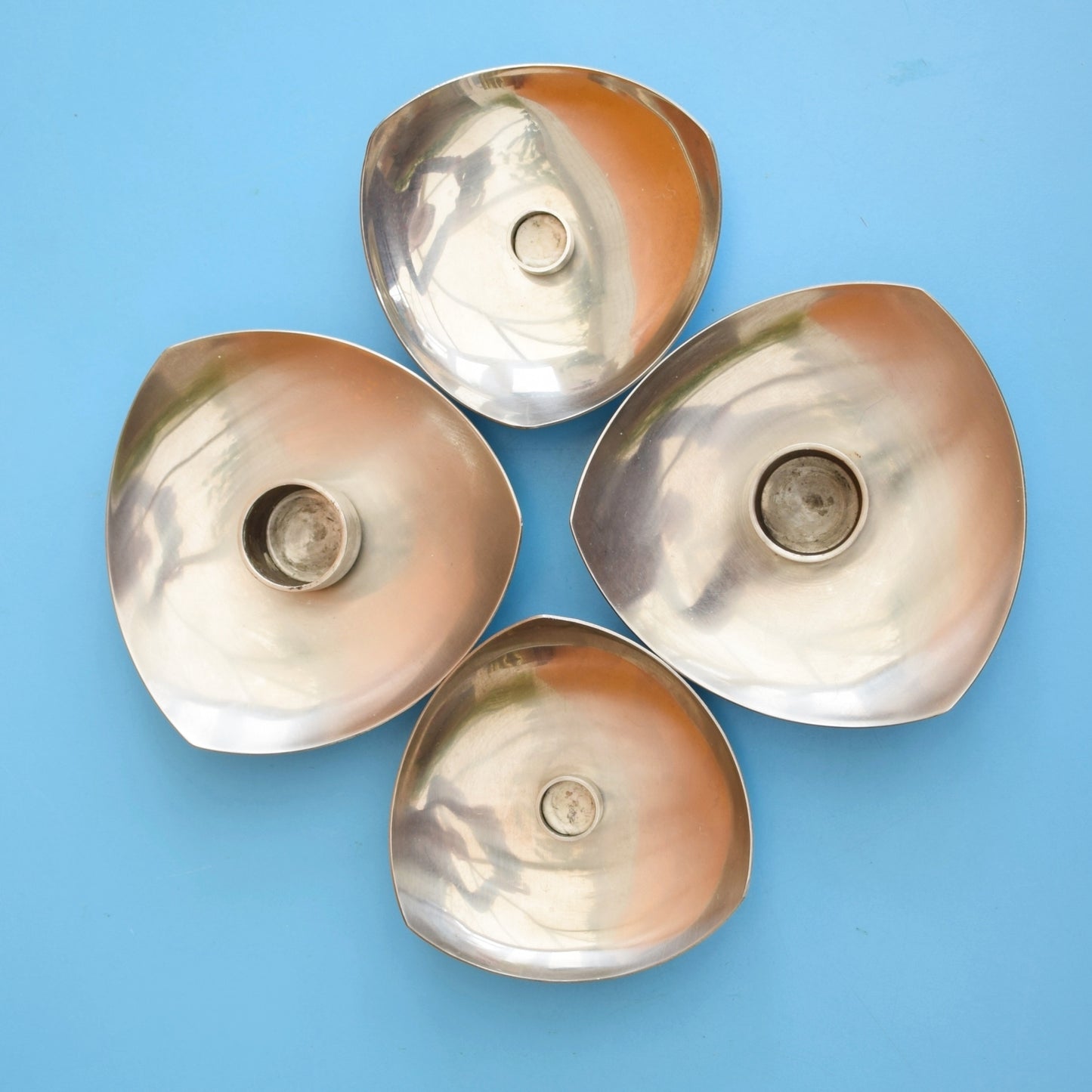 Vintage 1970s Stainless Steel Danish Candle Holders .