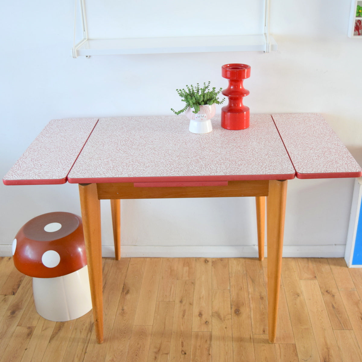 Vintage 1950s Extending Formica Table - Printed Formica - Red & Grey