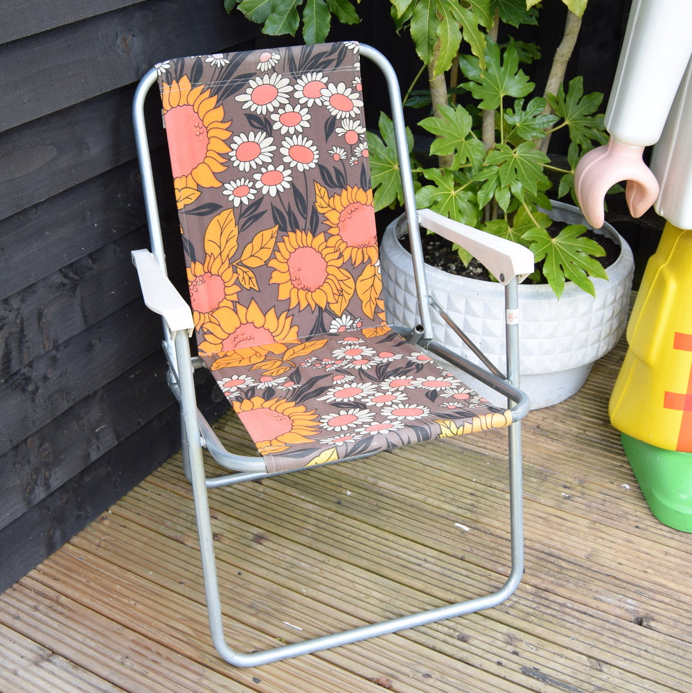 Vintage 1970s Folding Garden Chair - Sunflower Power - Orange
