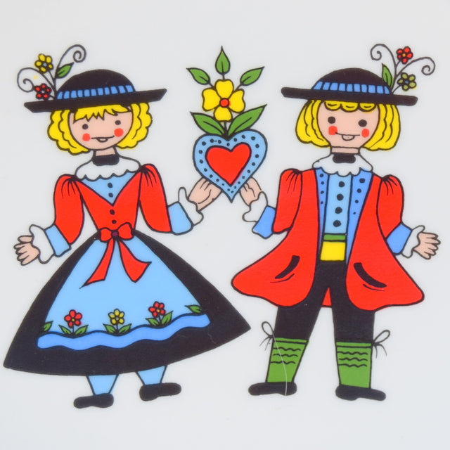Vintage 1960s Folk Art Couple Plate - Hearts