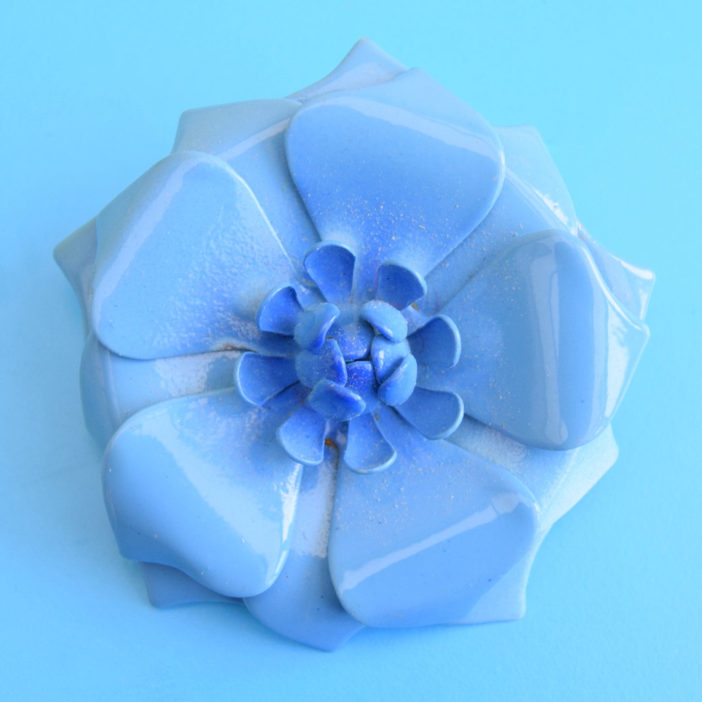 Vintage 1970s Enamel Brooch Pins - Flower Designs - Blue Mixed