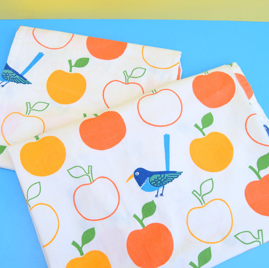 Vintage 1970s Fabric / Curtains - Jonelle - Orchard - Apples & Birds