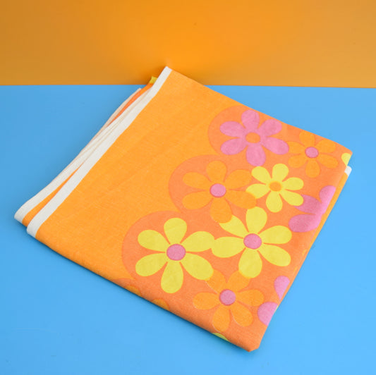 Vintage 1960s Flower Power Tablecloth - Orange & Pink