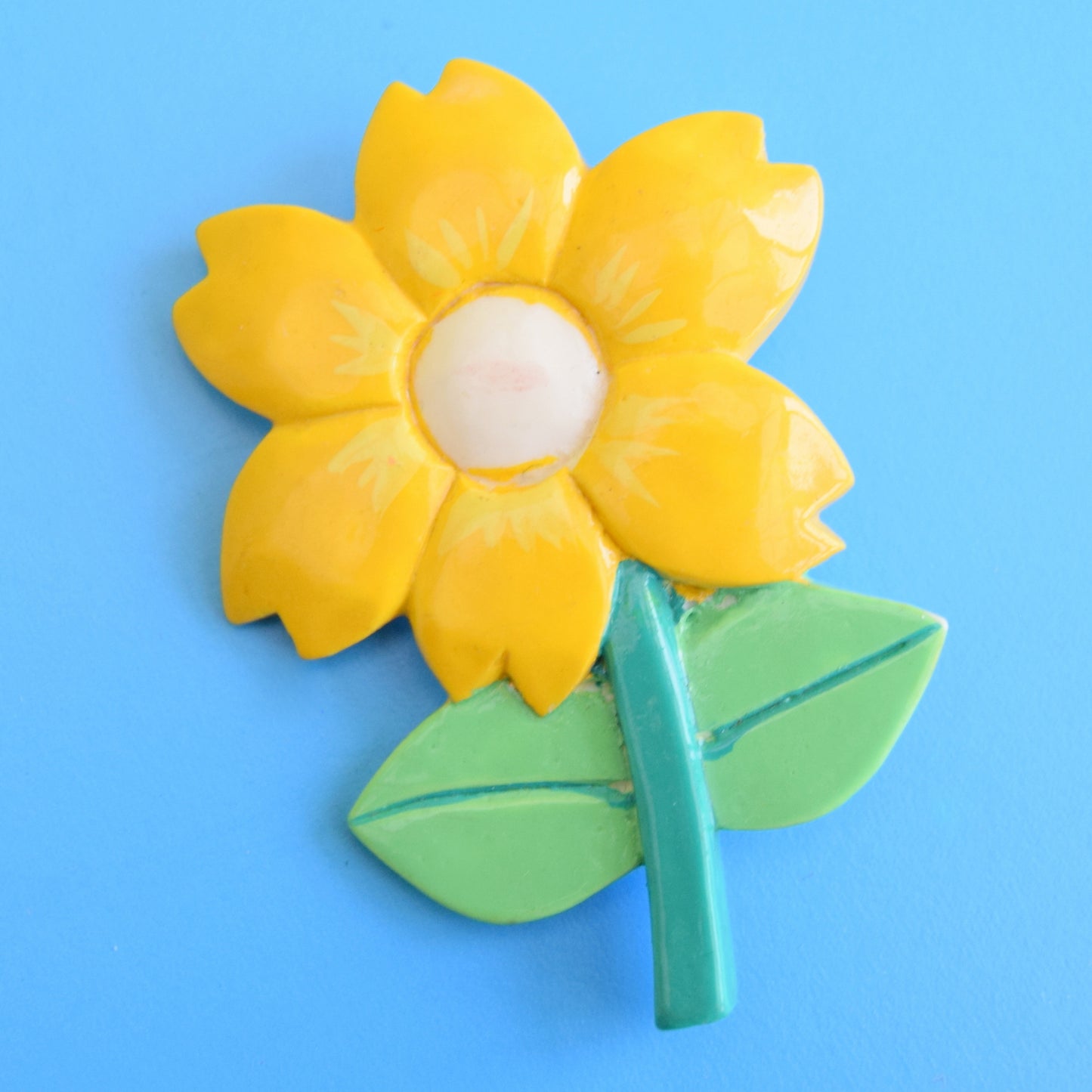 Vintage 1970s Enamel Brooch Pins - Flower Designs - Green Mixed
