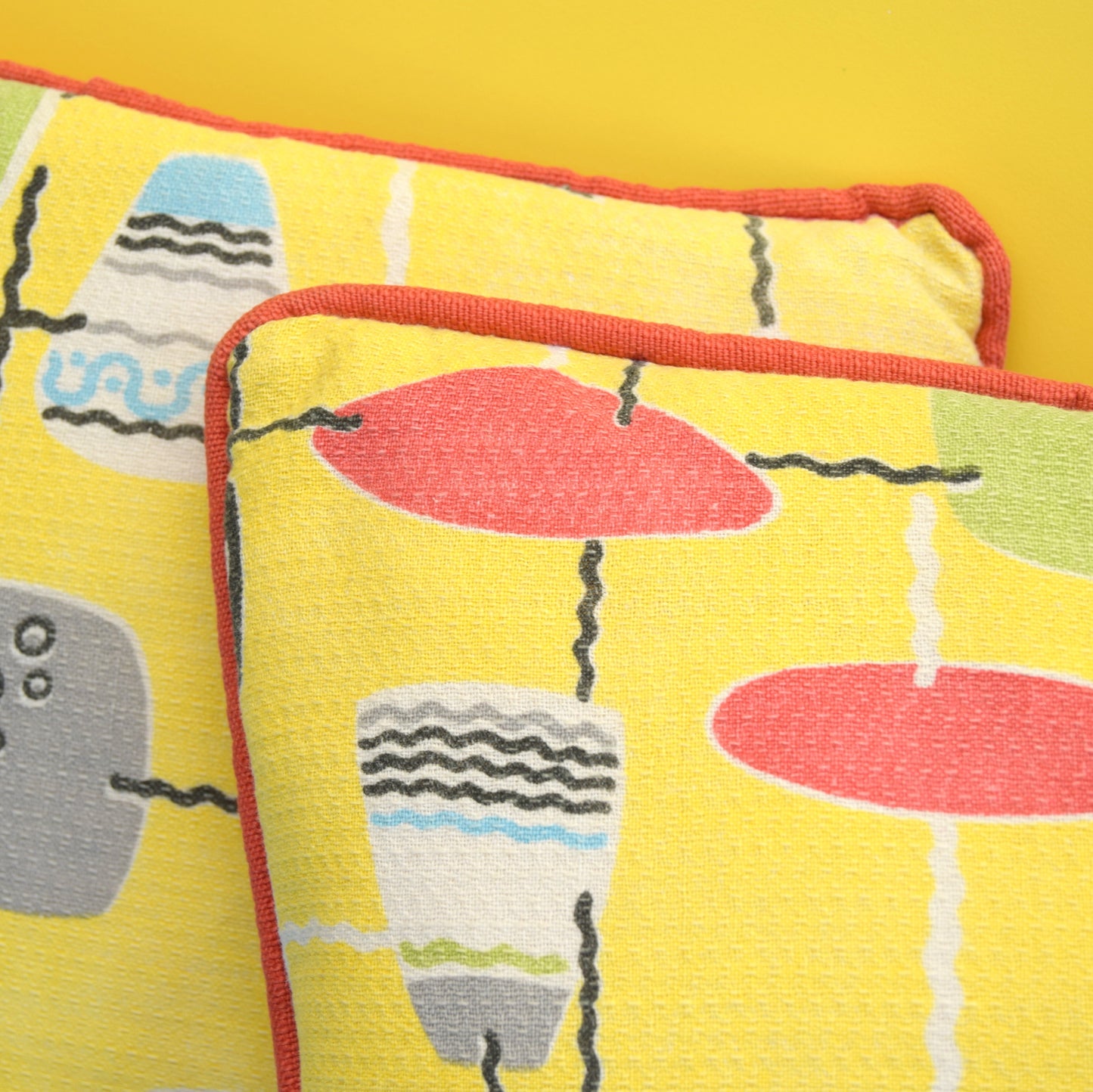 Vintage 1950s Cushions - Classic Print - Lamps Fabric - Yellow
