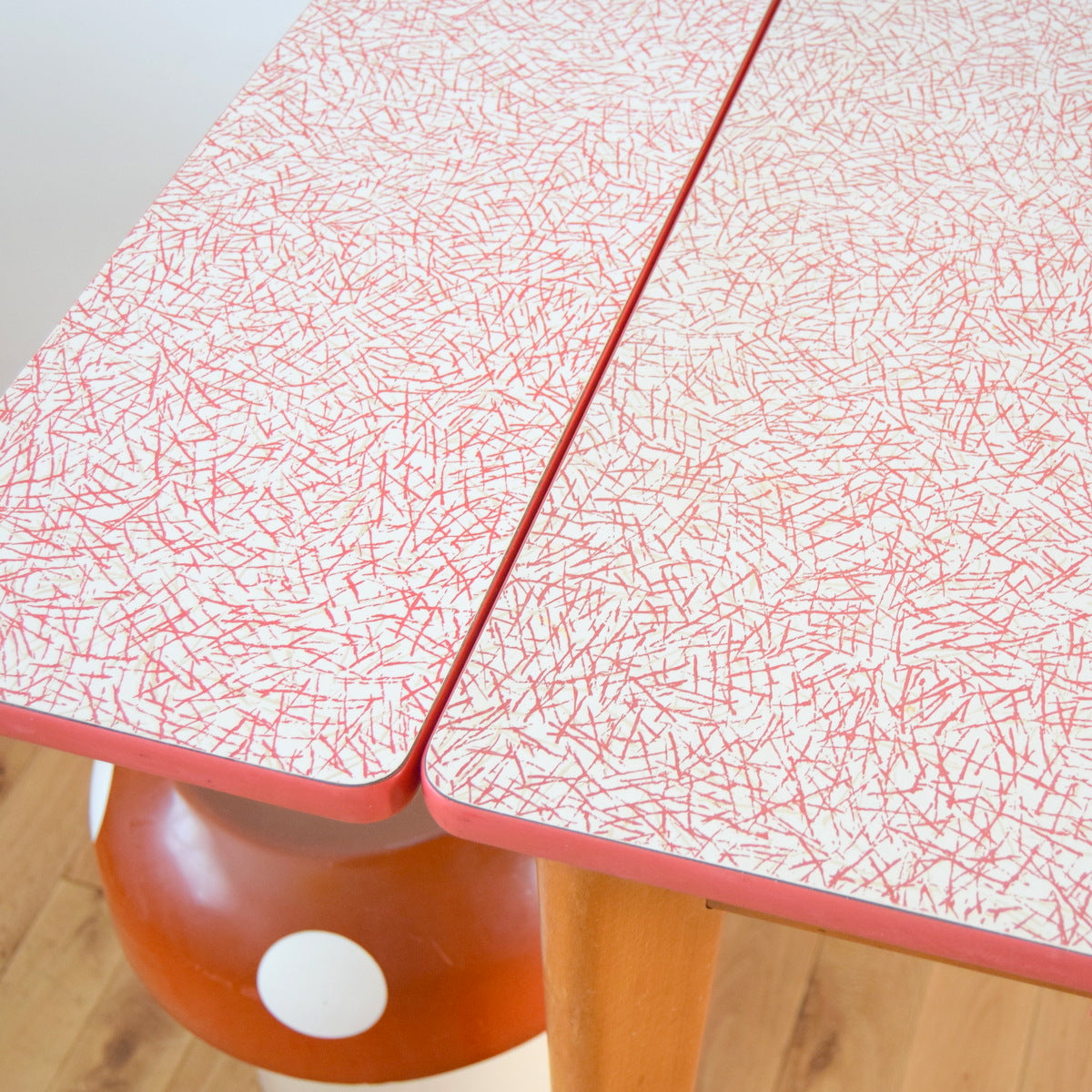 Vintage 1950s Extending Formica Table - Printed Formica - Red & Grey
