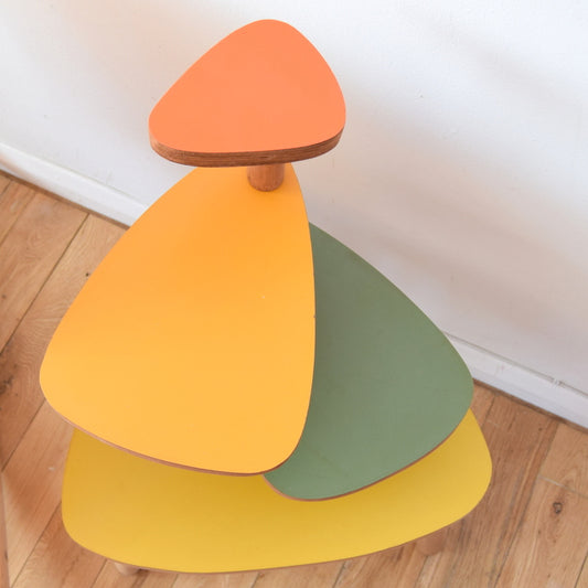 Vintage Style Formica Tiered Plant Stand / Table - Orange, Green & Mustard