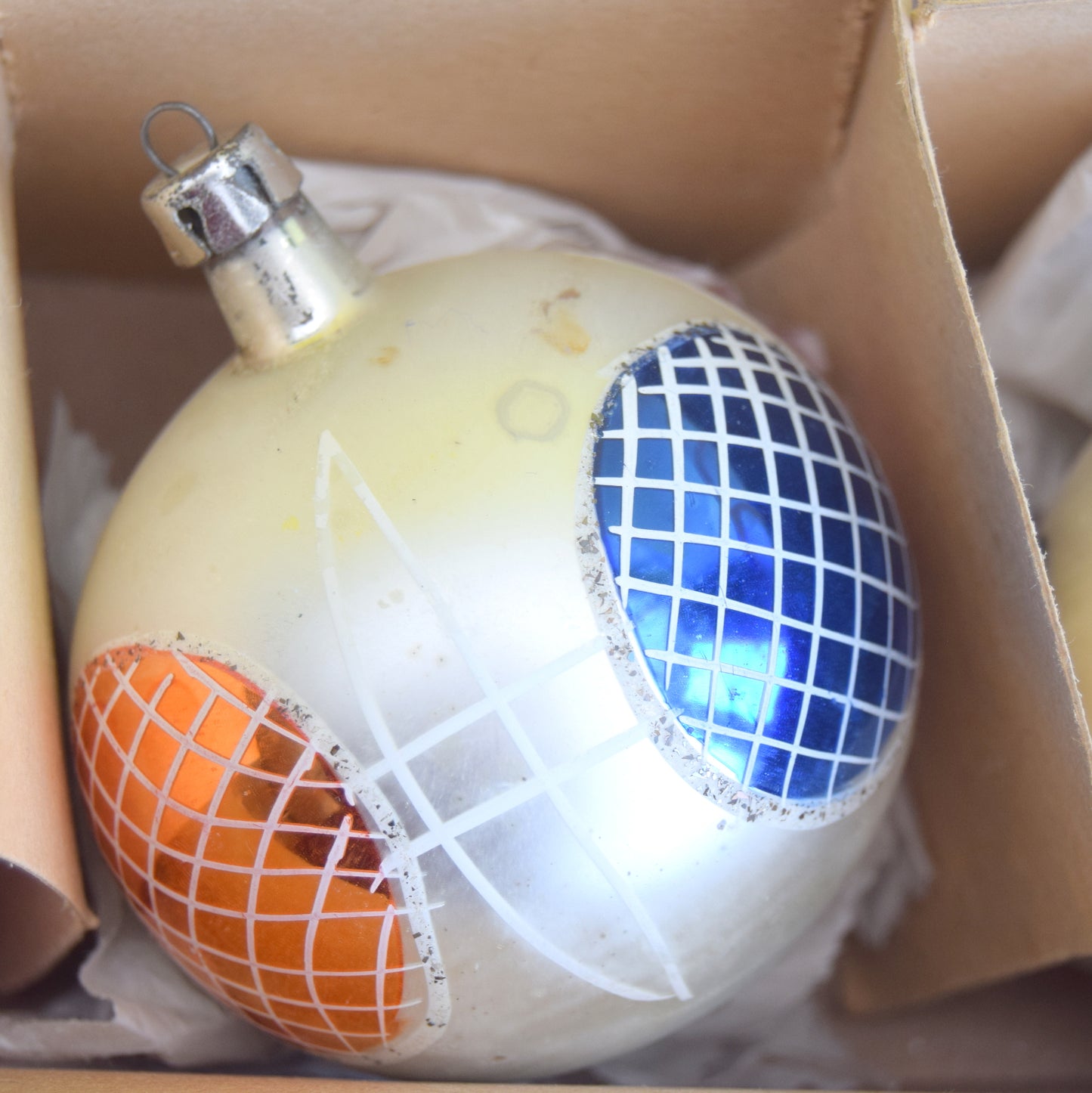 Vintage 1950s Hand Painted Large Glass Christmas Baubles / Decorations (Boxed)
