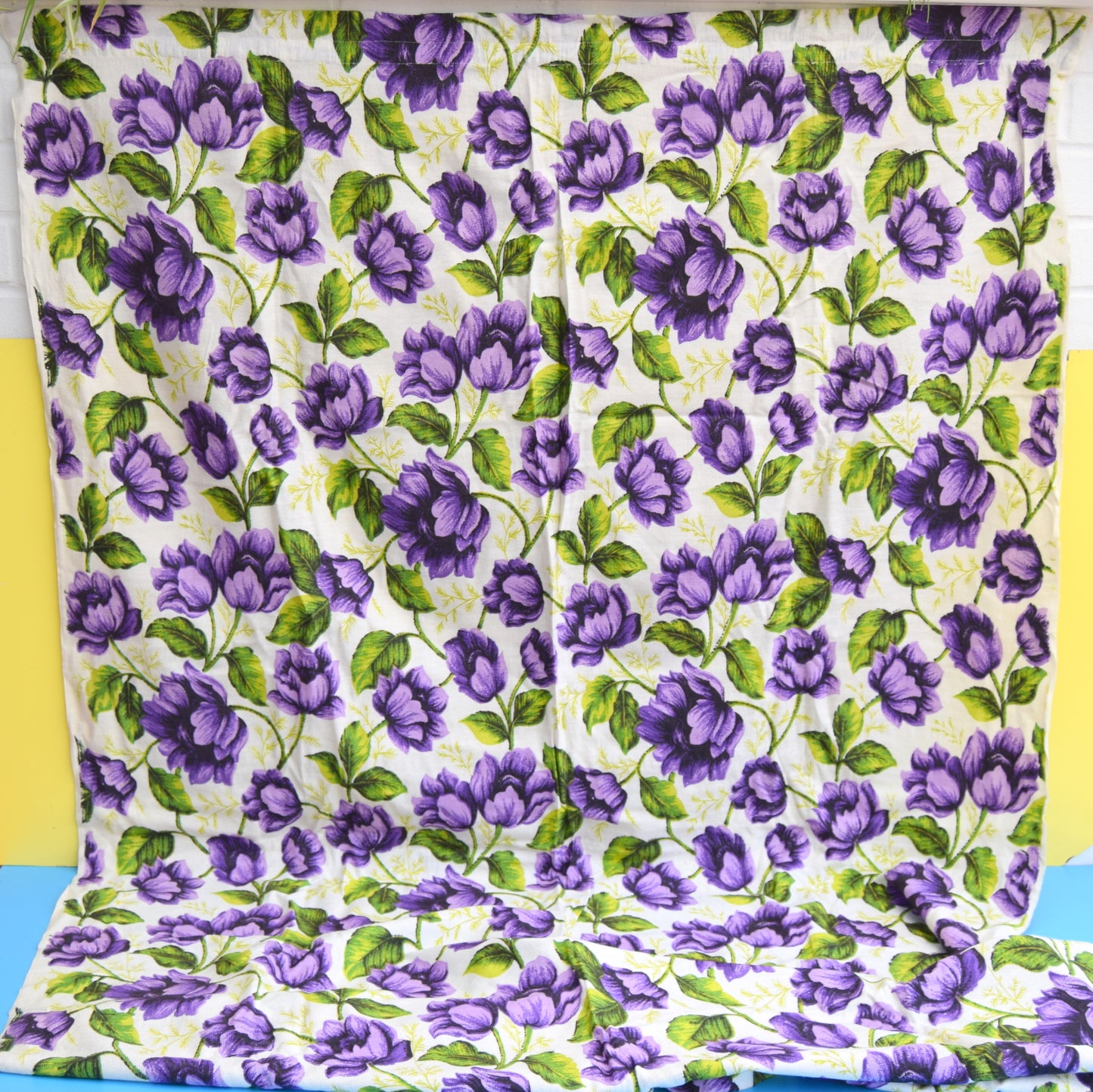 Vintage 1960s Synthetic Curtains - Flower Power - Purple