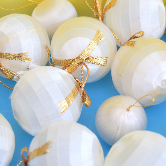 Vintage 1970s Satin Christmas Baubles - Snowballs - White