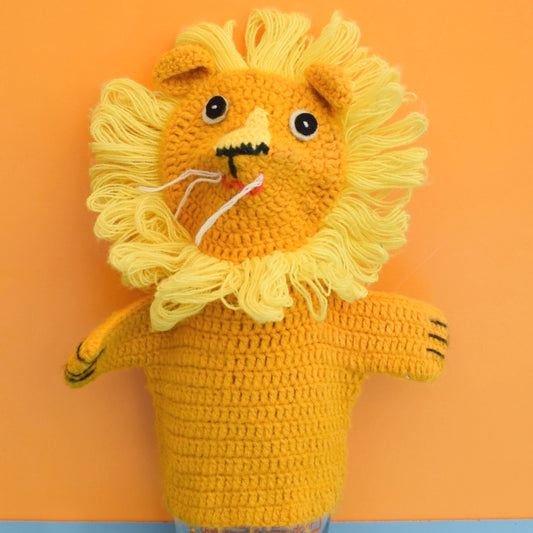Vintage 1980s Knitted Hand Puppet- Lion by Vintage
