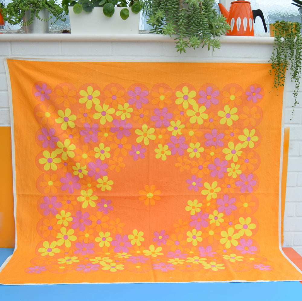 Vintage 1960s Flower Power Tablecloth - Orange & Pink