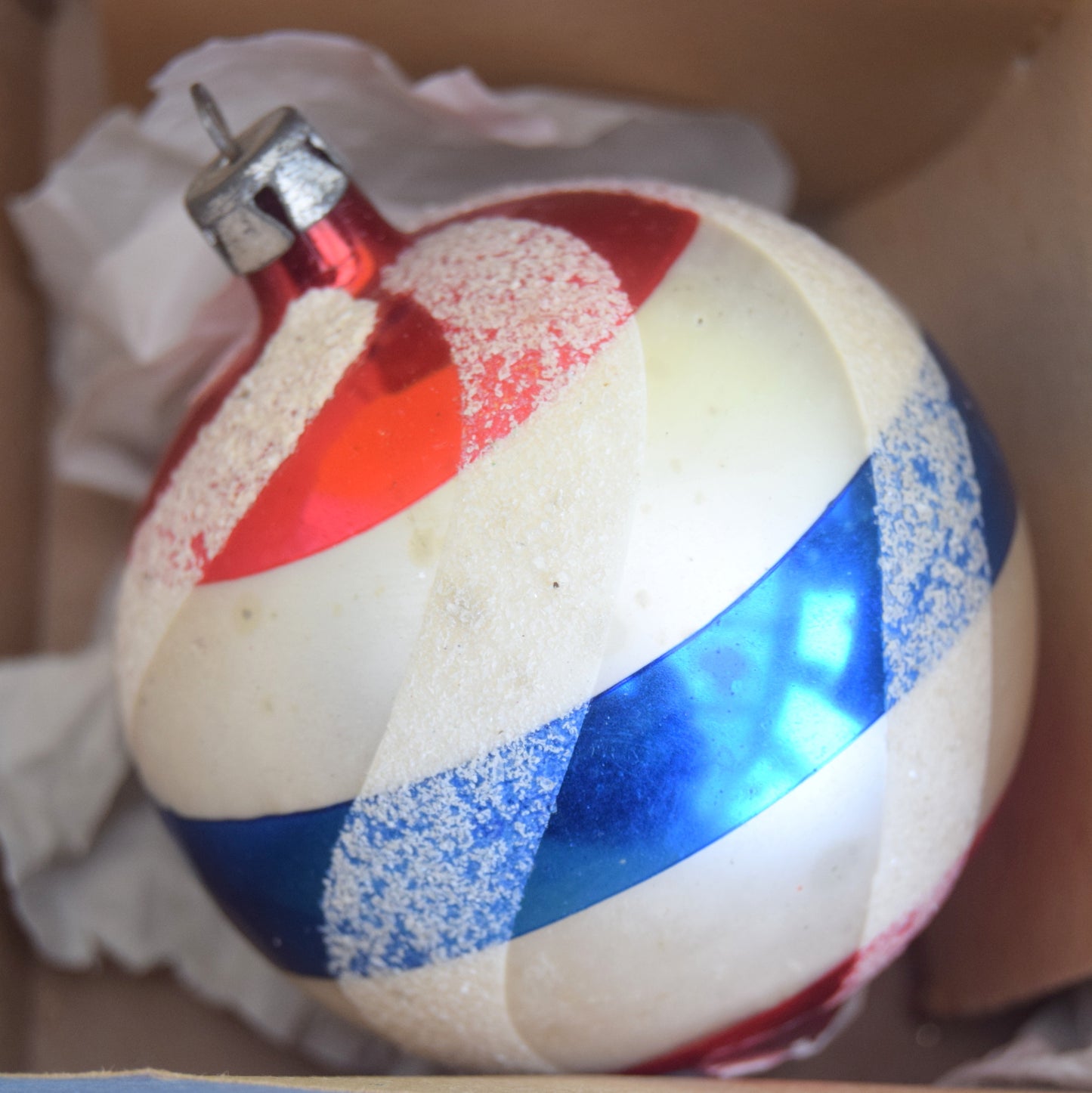 Vintage 1950s Hand Painted Large Glass Christmas Baubles / Decorations (Boxed)