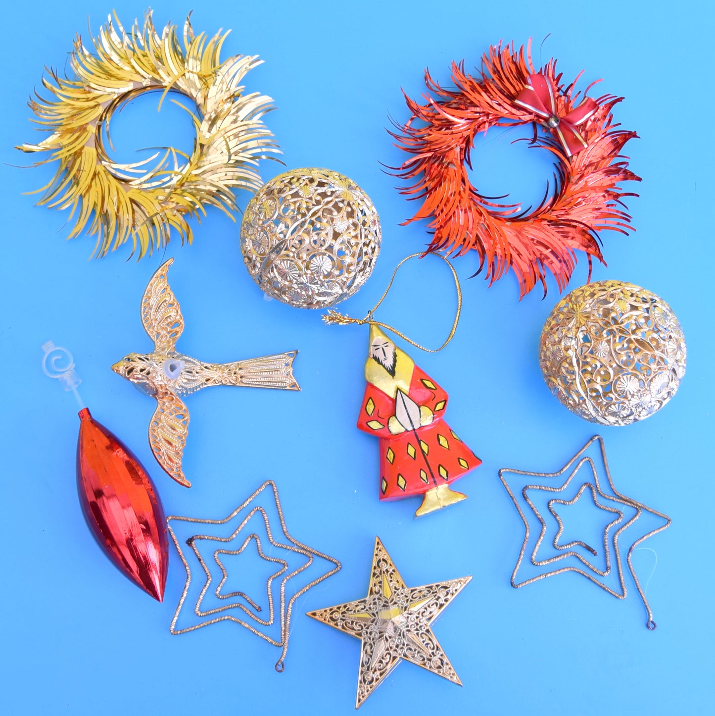 Vintage 1970s Mixed Christmas Decorations - Red/ Gold