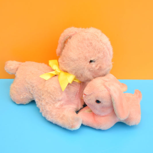 Vintage 1950s Clockwork Bunny & Mummy Bunny - Pink