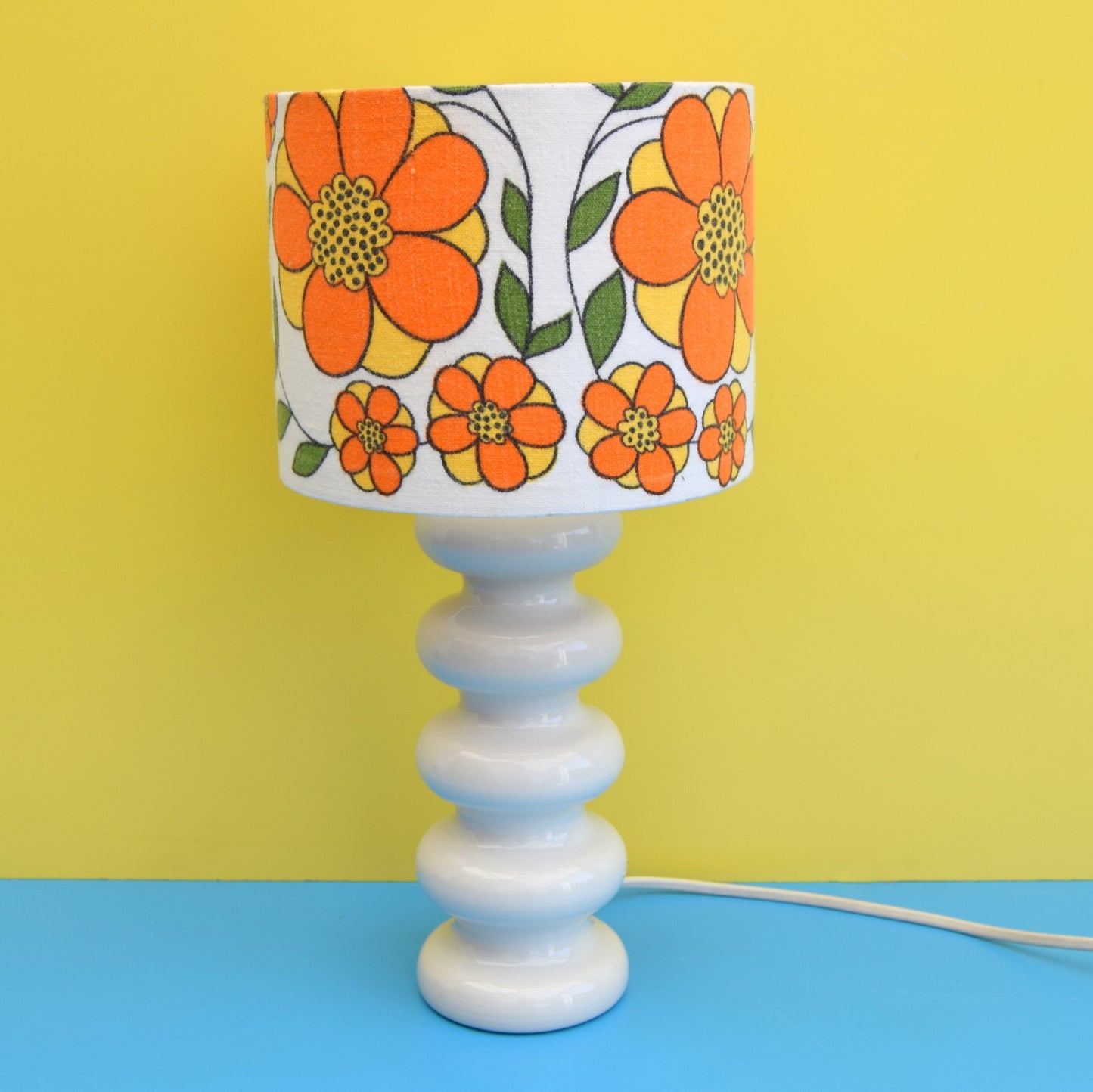 Vintage 1960s Doulton Lamp & Taunton Vale Shade - Flower Power - Orange