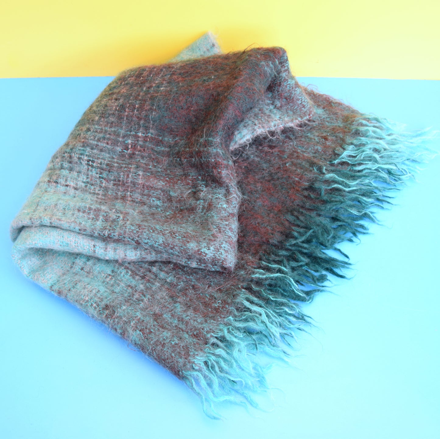 Vintage 1960s Mohair Small Blanket / Throw - Teal