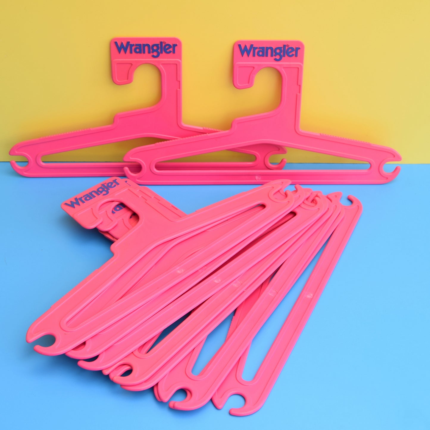 Vintage 1980s Plastic Clothes Hangers - Wrangler - Pink x5