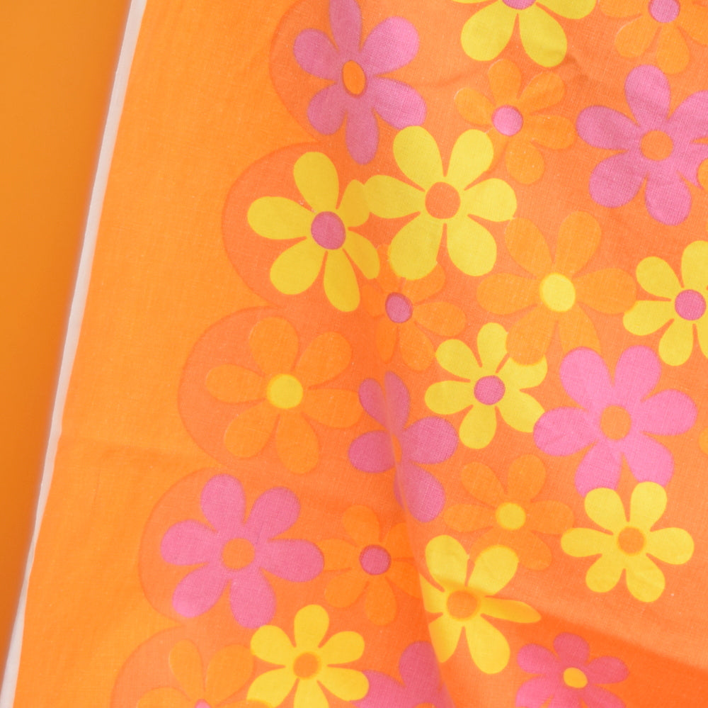 Vintage 1960s Flower Power Tablecloth - Orange & Pink