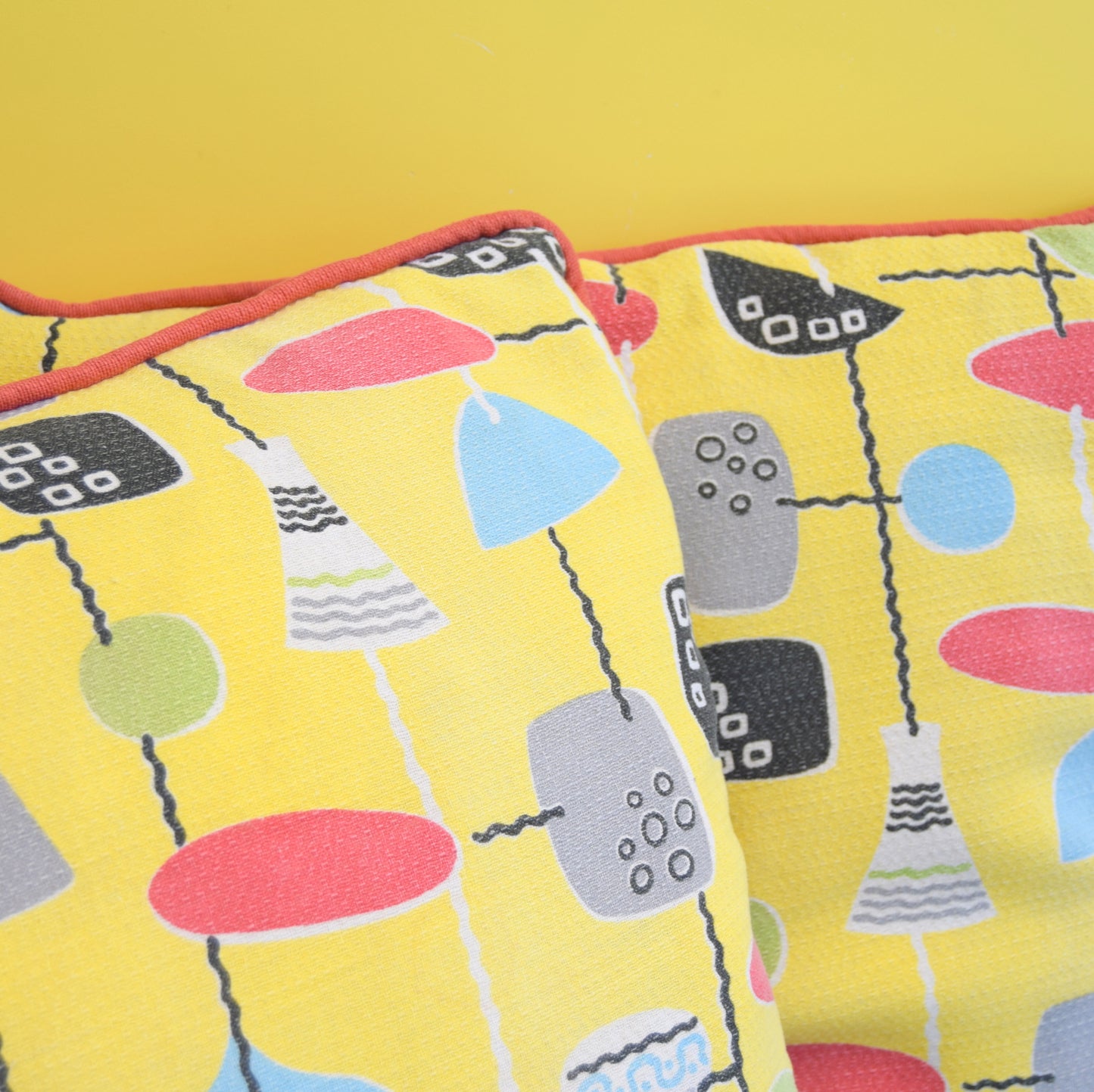 Vintage 1950s Cushions - Classic Print - Lamps Fabric - Yellow