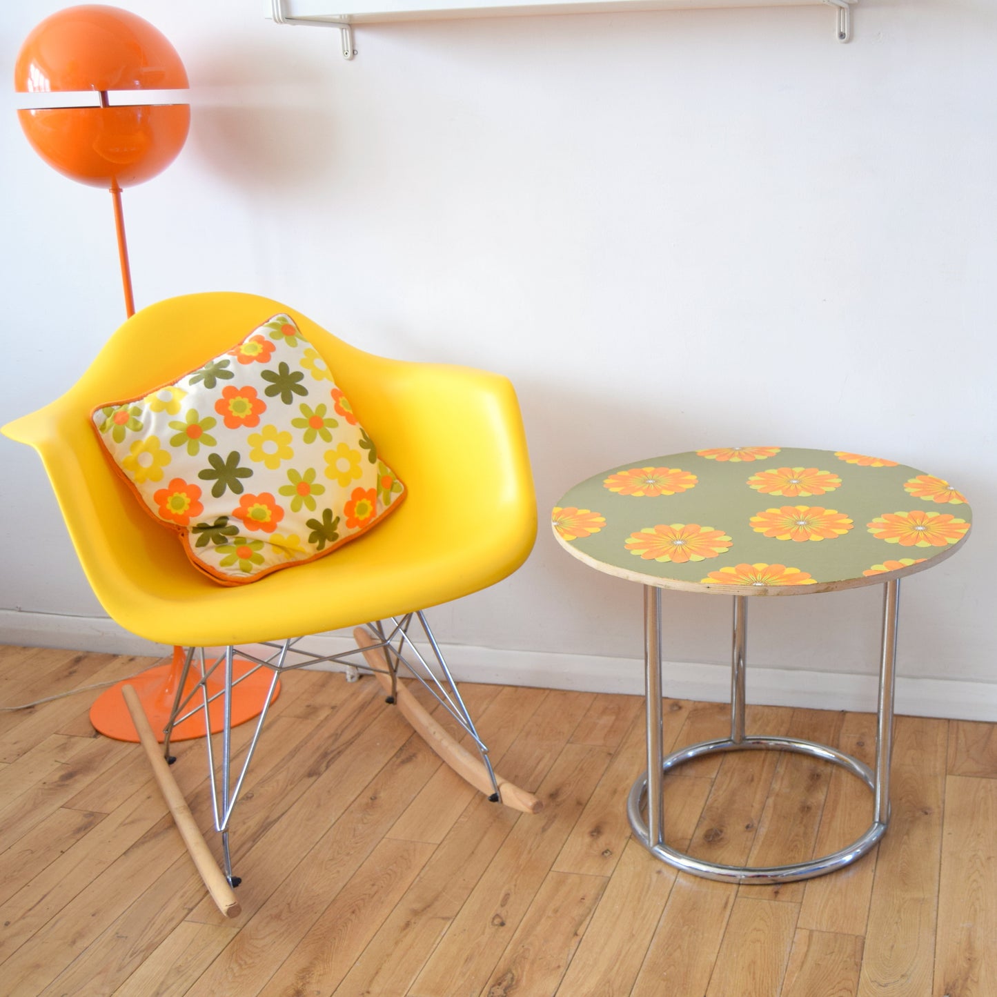 Vintage 1960s Chrome Side / Coffee Table - Flower Power