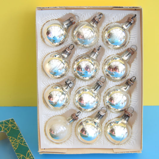 Vintage 1970s Glass German Christmas Baubles - Boxed - Silver