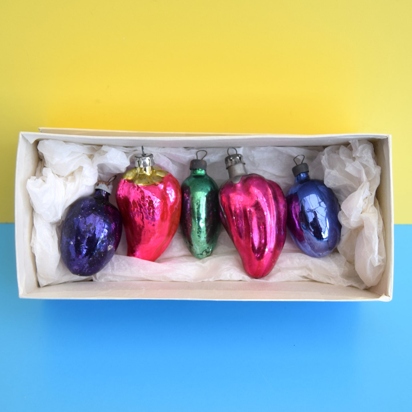 Vintage 1950s Mixed Glass Russian Christmas Baubles - Vegetables