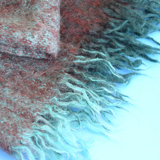 Vintage 1960s Mohair Small Blanket / Throw - Teal